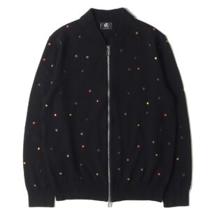 Paul Smith PS Rainbow Dot Embroidered Black Double Zip Cardigan Sweater M